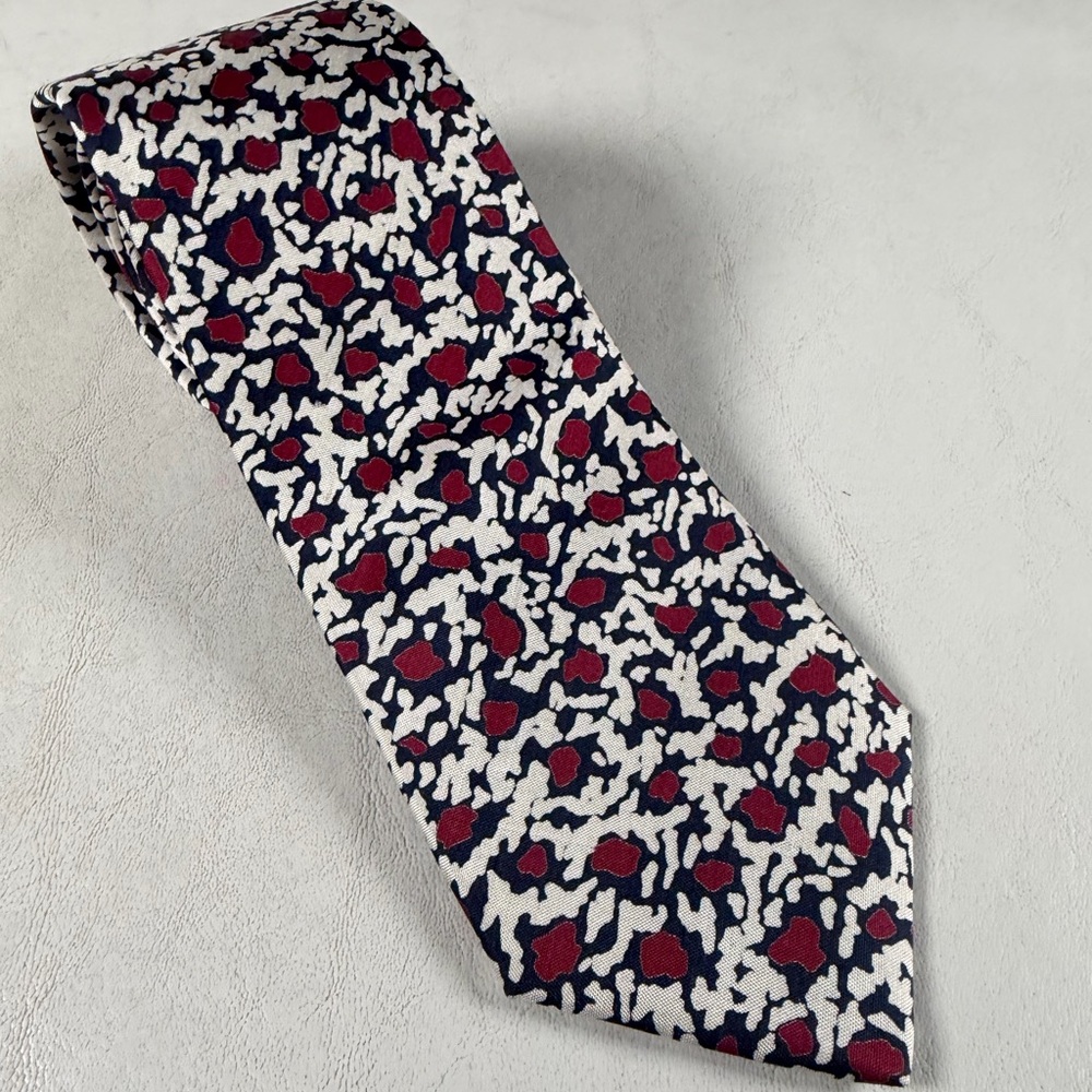 Jim Thompson 100% Thai Silk Tie Navy Blue Burgundy Abstract Scribble Print
